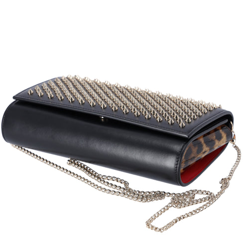 Christian Louboutin Paloma Clutch Crossbody Black Leather Leopard Studded